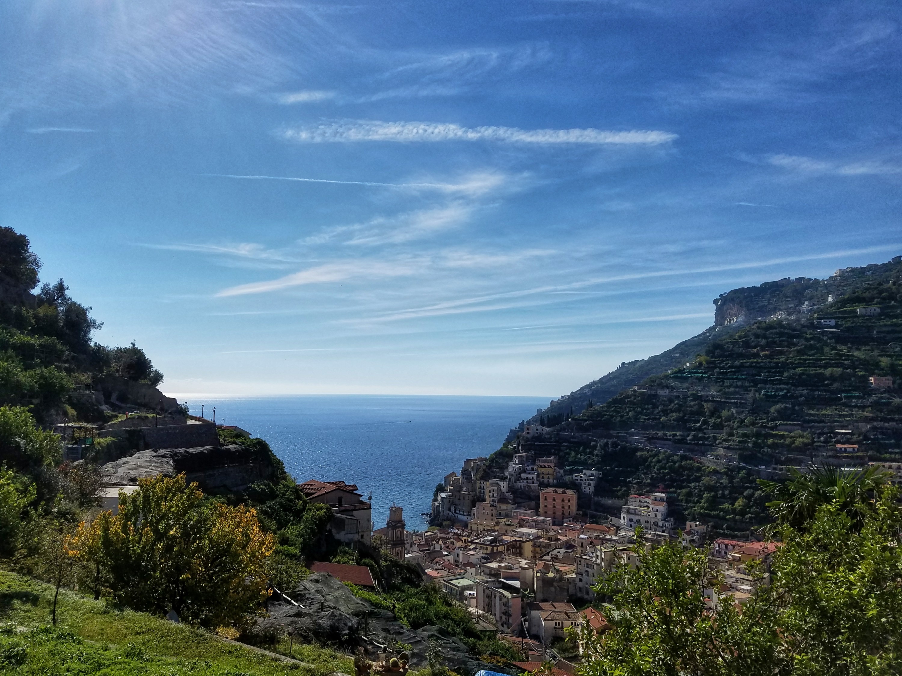 View of Minori, Italy and the Mediterranean Sea from the hills

